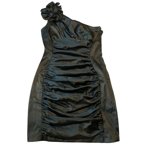 Jessica McClintock For Gunne Sax Black One-Shoulder Ruched Dress Size 1 Vintage - Picture 1 of 8